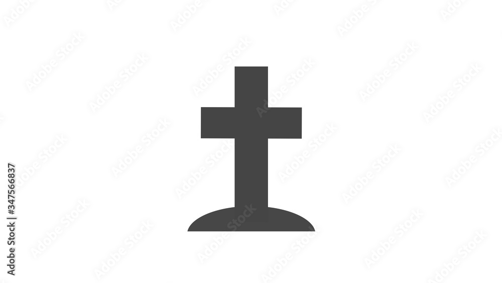 Obraz premium Cross grave stone icon appearing from the ground death concept gray