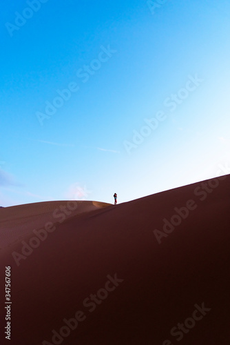 Standing alone during blue hour in the sand dunes