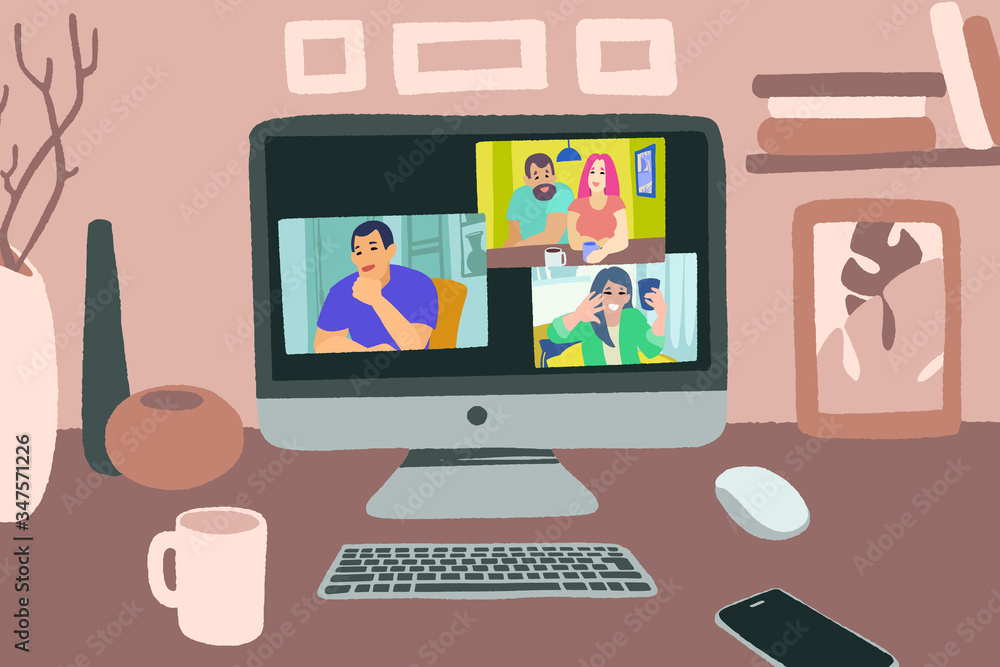 Chatting with friends or family online. Virtual party, meet up, video conference. Chatting with friends or family online. Virtual party, meet up, video conference.