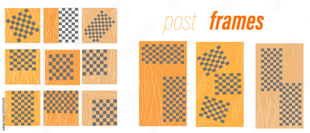 Design orange with white plants backgrounds for social media banner.Set of stories and post frame templates.Vector cover. Mockup for personal blog or shop. Design orange with white plants backgrounds for social media banner.Set of stories and post frame templates.Vector cover. Mockup for personal blog or shop.