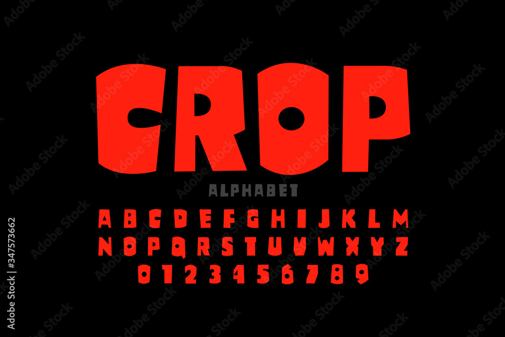 Crop style font, alphabet letters and numbers