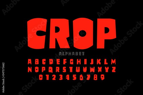 Crop style font, alphabet letters and numbers