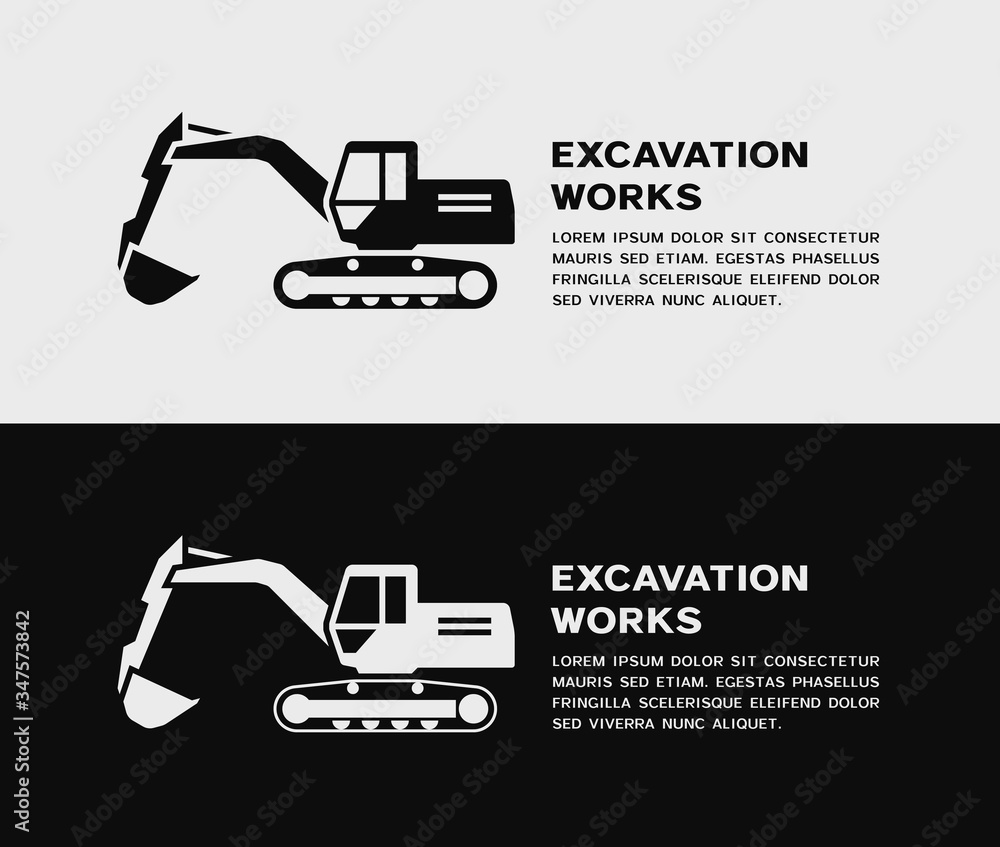Vector black and white excavator icon Vector black and white excavator icon