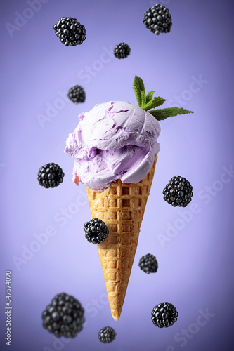 Blackberry ice cream and falling berries.