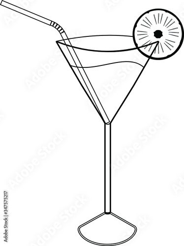 Image of a black and white logo glass, cocktail. Vector isolated on white background.