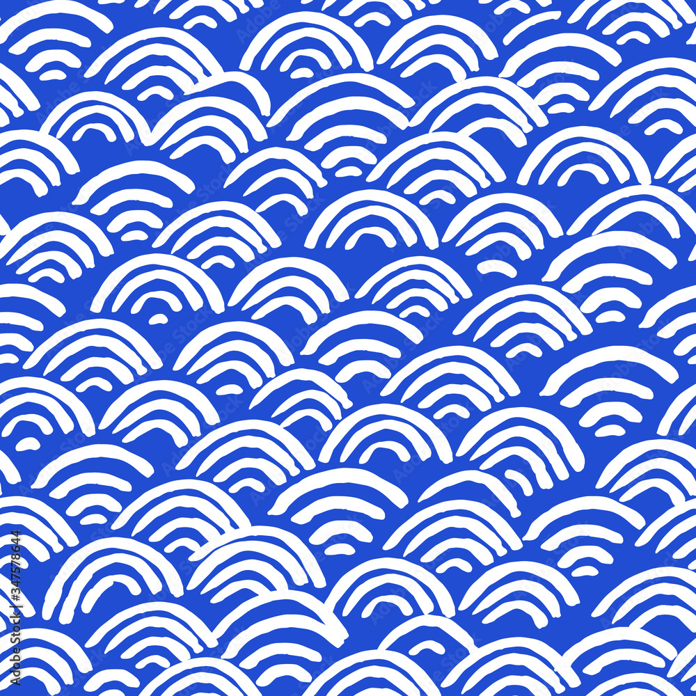 All over seamless vector repeat pattern with white abstract geometric half  circle Japanese koi fish scale rainbow wi-fi shapes in navy blue Stock  Vector