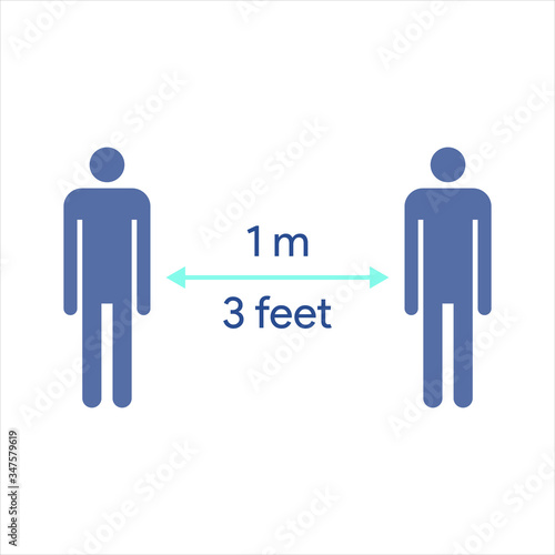 Keep distance sign. Coronovirus epidemic protective equipment. Preventive measures. Steps to protect yourself. Keep the 1 meter distance. Vector illustration.