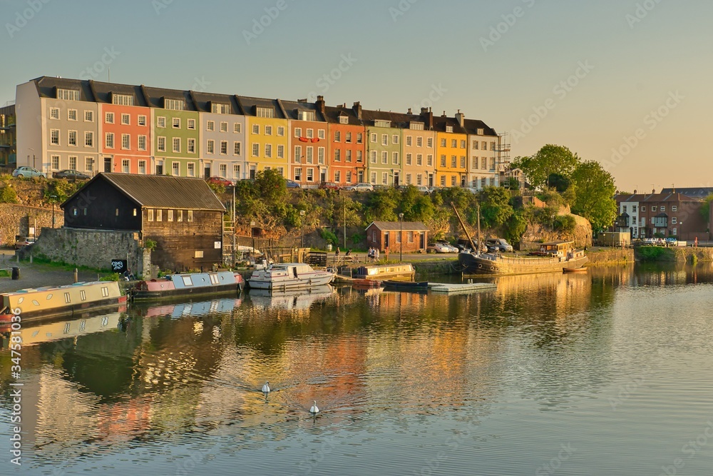 Array of colourful houses alongside Bristol's floating harbour