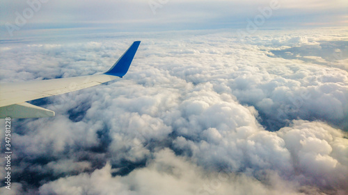Dusseldorf, late autumn - winter. airplane wing. aerial photography. Clouds. Europe