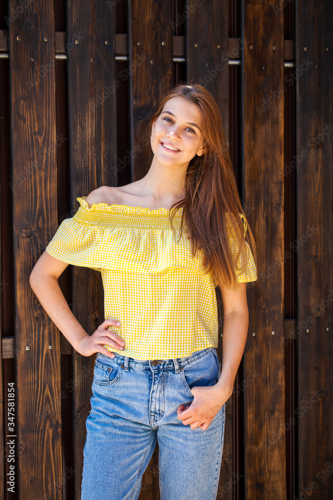 Fototapeta premium Close up portrait of a young beautiful brunette model