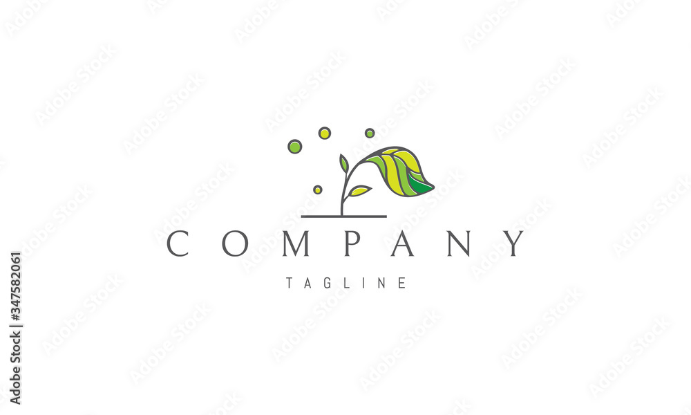 Vector logo on which an abstract image of an elegant sprout with a large leaf.