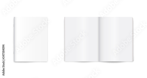 Blank magazine, journal, newspaper, notebook mockup on white background.