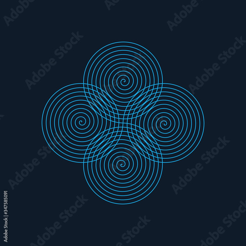Abstract spiral element leaves logo design template. Elegant Linear design. Stock Vector illustration isolated on blue background.