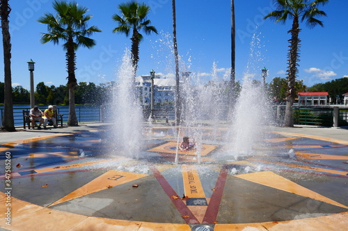 Water fontain in Front of a lake 