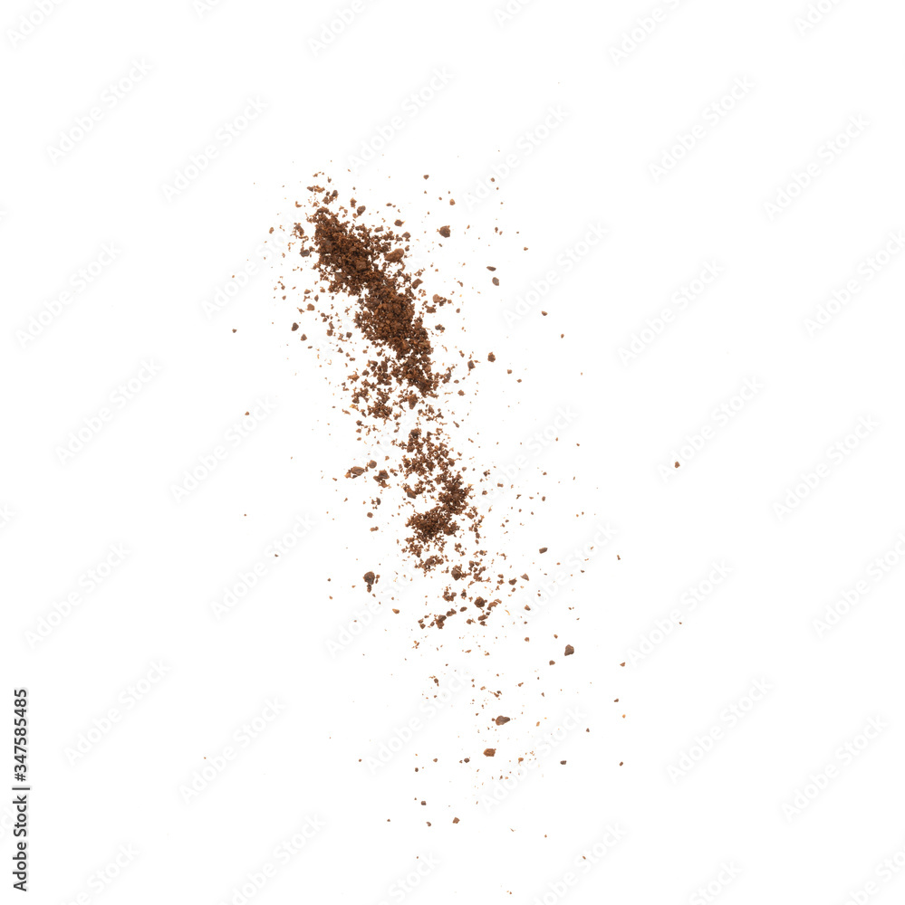Coffee bean splash broken craked crushed isolated on white background top view food object design