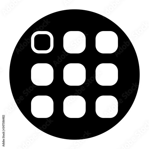Menu icon vector on black circle. White background