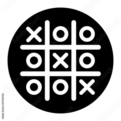 Tic tac toe icon on black circle. White background
