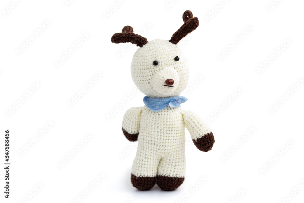 Hand made toy deer, isolated on white background. Hand made toy deer, isolated on white background.
