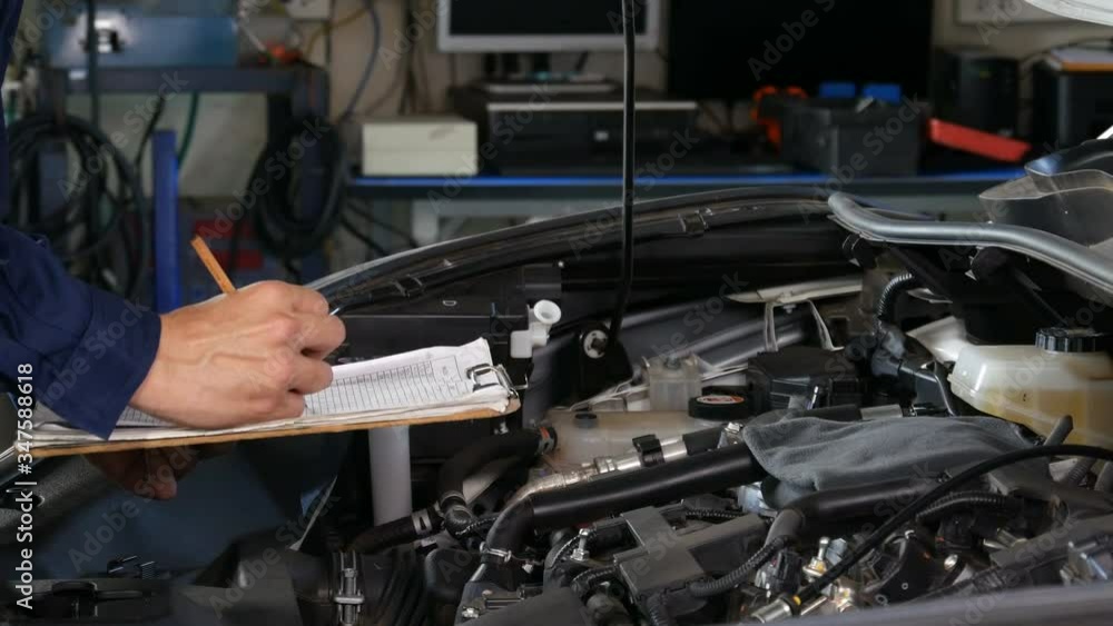 male mechanic checking and repair service a car with clipboard male mechanic checking and repair service a car with clipboard