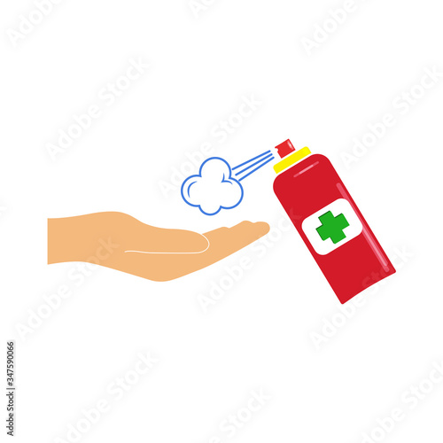 Vector cartoon icon of hand disinfection antiseptic on white isolated background.