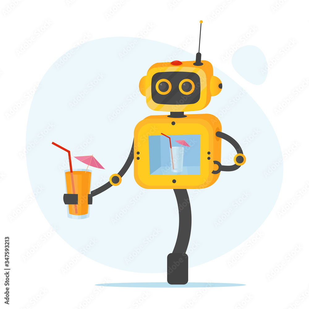 Robot waiter in cartoon flat style. Vector isolated illustration Robot waiter in cartoon flat style. Vector isolated illustration