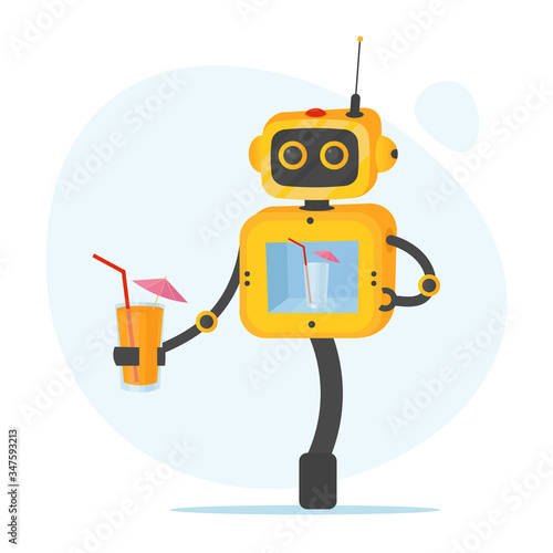 Robot waiter in cartoon flat style. Vector isolated illustration