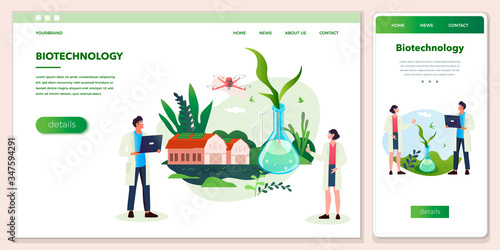 A set of vector cross-platform illustrations-scientists are engaged in scientific research in the field of agriculture. Diagnostics of the state of wheat and rapeseed crops using high technologies