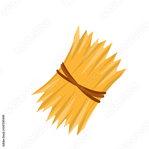 Sheaf of hay. Countryside is a Stack of wheat ears. Village harvest. Yellow dried plants. Production of natural food on the farm.