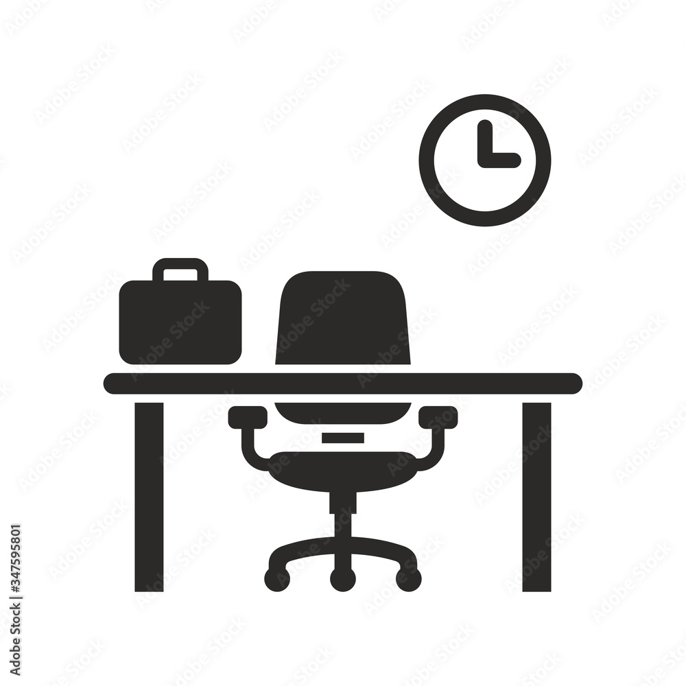 Office desk icon. Empty office. No job. Vector icon isolated on white  background. Stock Vector | Adobe Stock