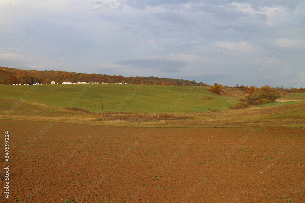 Obraz premium Scenery with bundle of hay near Plesivec village in middle-eastern Slovakia