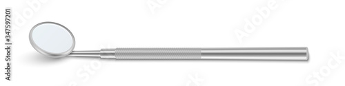 Vector 3d Realistic Dental Inspection Mirror for Teeth Icon Closeup Isolated on White Background. Medical Dentist Tool. Design Template, Clipart. Horizontal