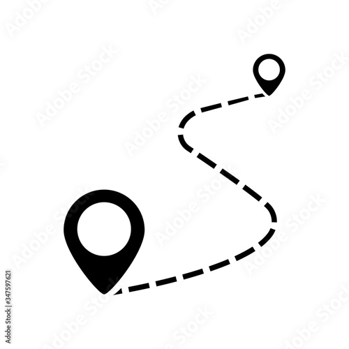 Route location symbol. Vector isolated icon. Concept of path road. Black location or path vector icon. Journey simple design.