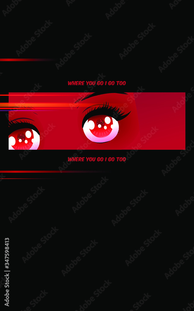 Black and red anime eyes sparkling and dazzling style poster design  template, night drive and nostalgic feelings, aesthetic illustration Stock  Vector | Adobe Stock