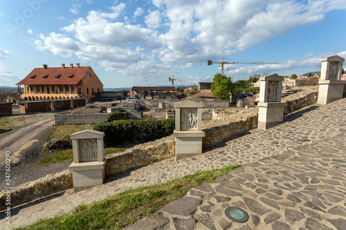 Reliefs in the Eger Castle, Hungary on a sunny afternoon.