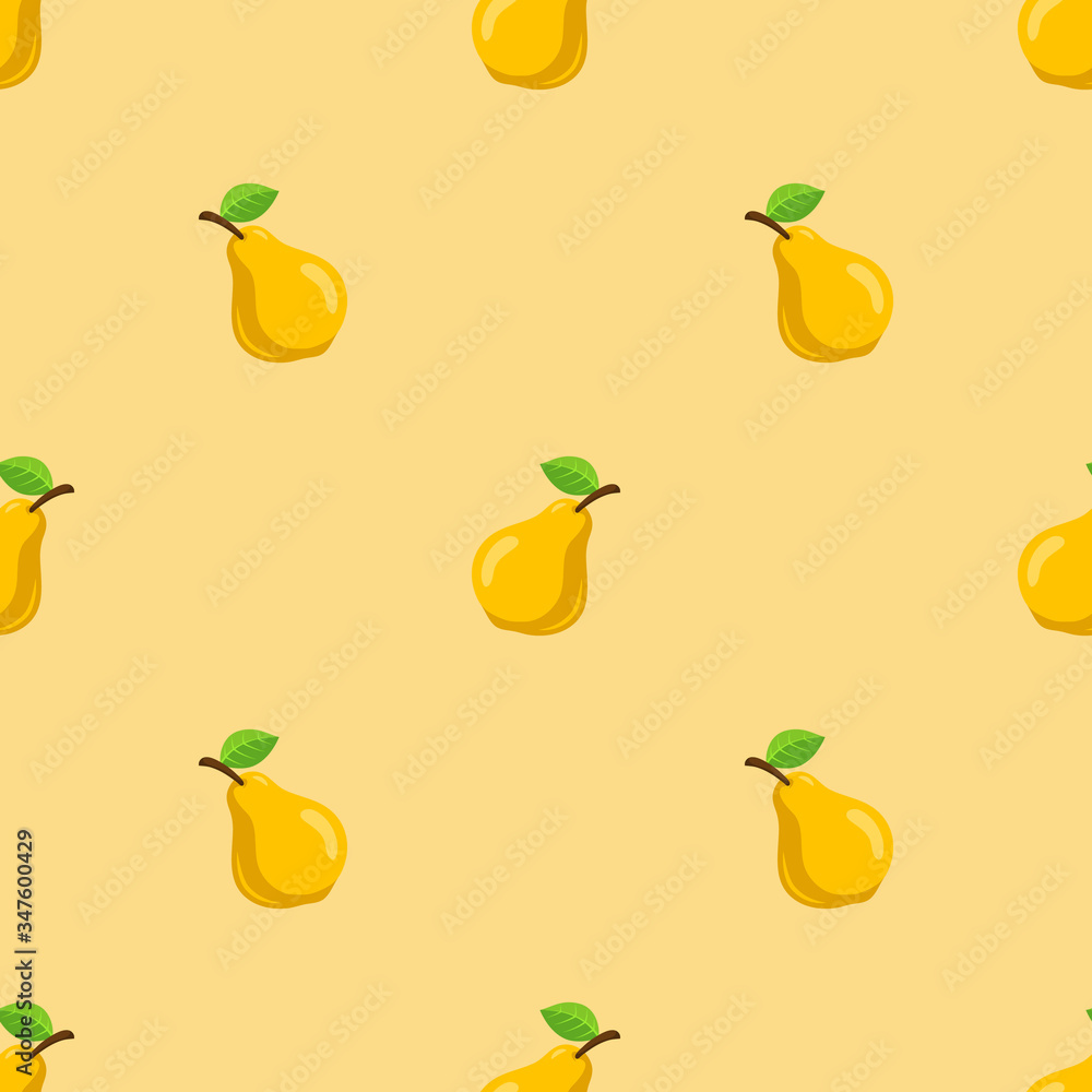 Yellow pears fruits seamless pattern background.
