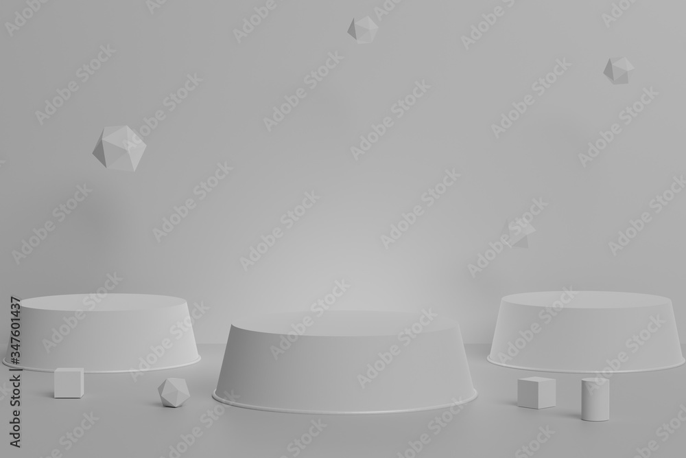 3d abstract minimalist geometric forms. Grey podium display for your design. Fashion show stage,pedestal, shopfront with colorful theme. Empty scene for product presentation. 3d abstract minimalist geometric forms. Grey podium display for your design. Fashion show stage,pedestal, shopfront with colorful theme. Empty scene for product presentation.