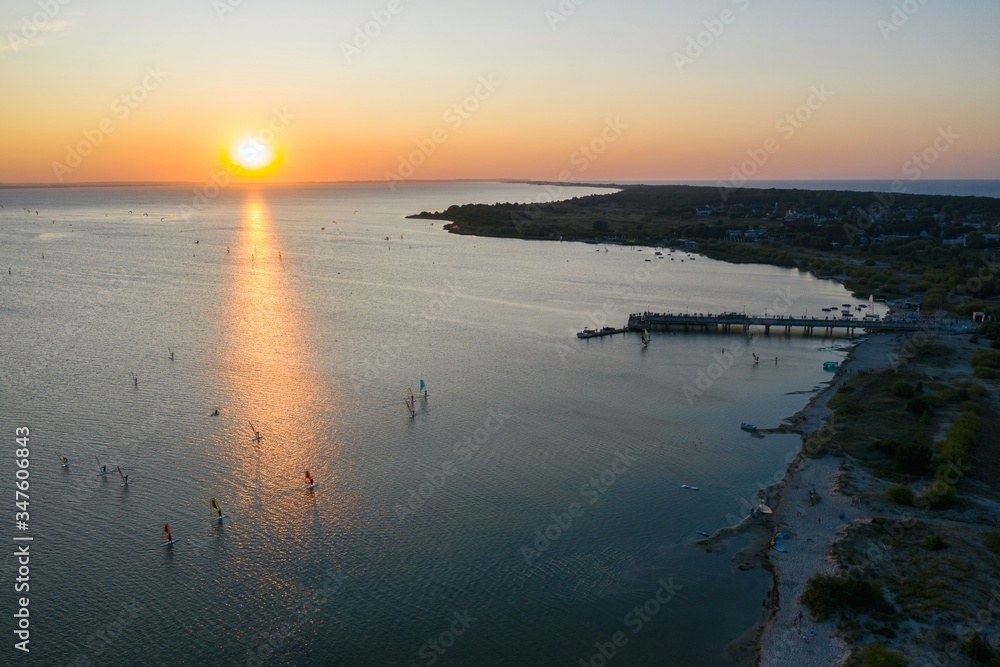 Aerial view of sunset in Hel penisula Jastarnia Puck Bay Baltic Sea Aerial view of sunset in Hel penisula Jastarnia Puck Bay Baltic Sea