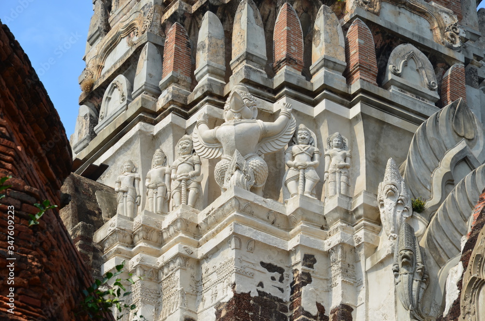Details of a white chedi at Wat Phra Mahathat in Ayutthaya