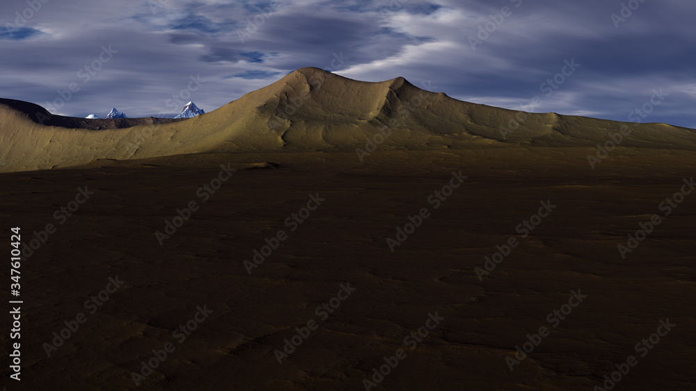 3D ilustration of mountians landscape and sea