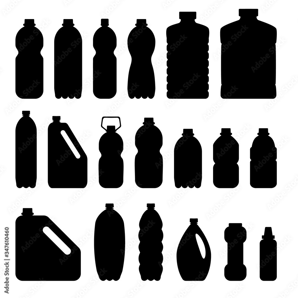 Plastic bottle icon. Plastics silhouettes, plastic package symbols Plastic bottle icon. Plastics silhouettes, plastic package symbols