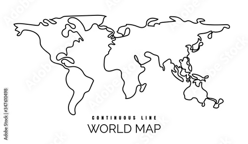 Fototapeta Naklejka Na Ścianę i Meble -  Continuous line world map illustration, one line earth contour