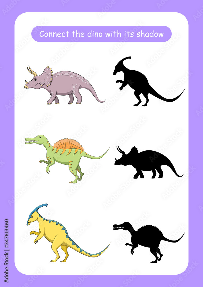 Fototapeta premium Worksheet connect the dinosaur with its shadow.