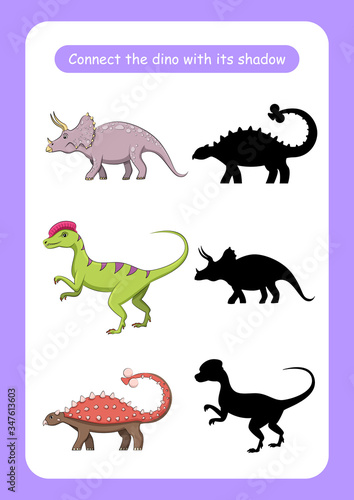 Worksheet connect the dinosaur with its shadow.