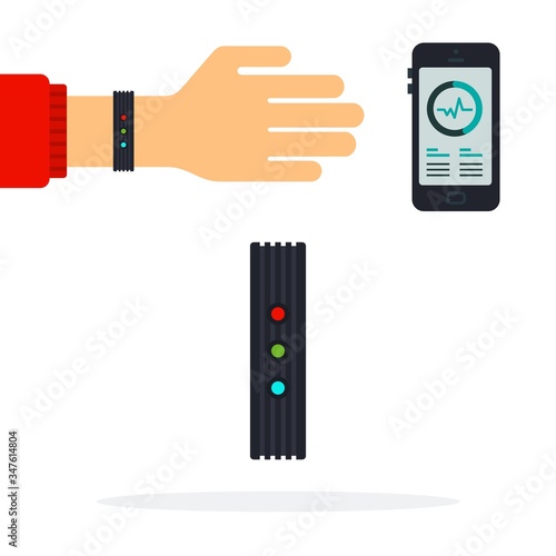 Fitness bracelet with heart rate monitor, pulse on screen Fitness trackers vector icon flat isolated