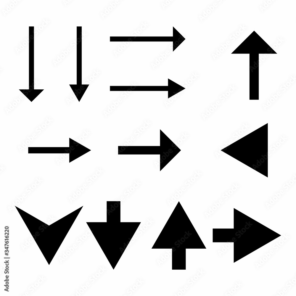 Arrows Set on White Background. Arrow sign, Cursor Icon. Vector Pointers Collection. Back, Next Web Page Sign Arrows Set on White Background. Arrow sign, Cursor Icon. Vector Pointers Collection. Back, Next Web Page Sign