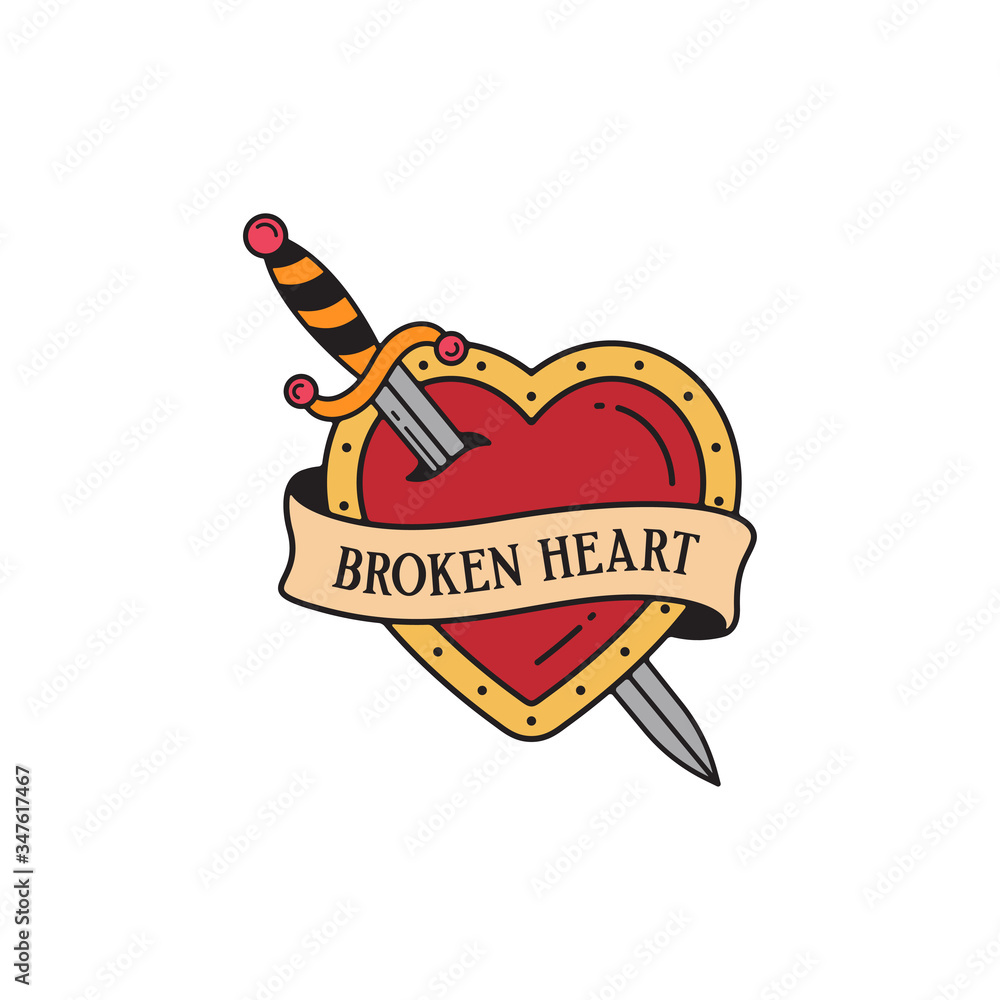 Buy Traditional Broken Heart Tattoo Print 5x5 Online in India  Etsy