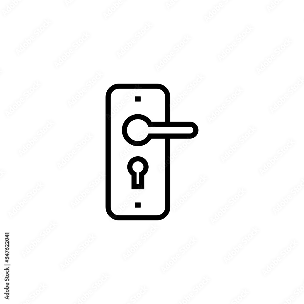 Black door handle icon template in outline style on white background, Door and accessory equipment symbol vector sign isolated on white background illustration for graphic and web design Black door handle icon template in outline style on white background, Door and accessory equipment symbol vector sign isolated on white background illustration for graphic and web design