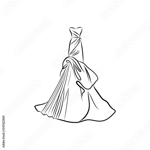 Wedding or evening dress, vector illustration isolated on white background, hand draw