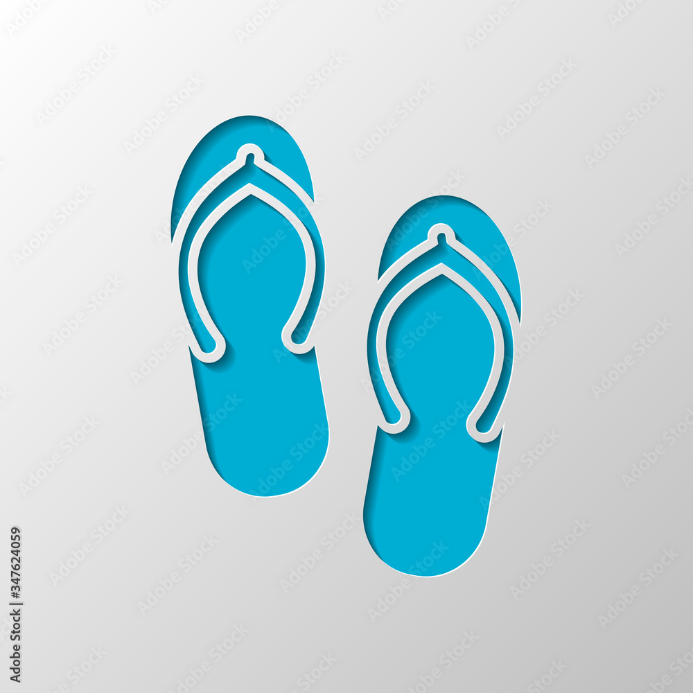 Beach slippers. Flip flops icon. Paper design. Cutted symbol wit Beach slippers. Flip flops icon. Paper design. Cutted symbol wit