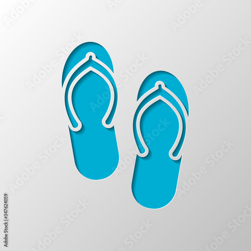 Beach slippers. Flip flops icon. Paper design. Cutted symbol wit